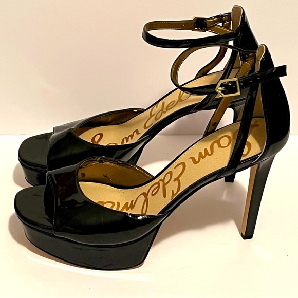 Sam Edelman Women's Kayden Heels Black Faux Patent Leather - Picture 1 of 15
